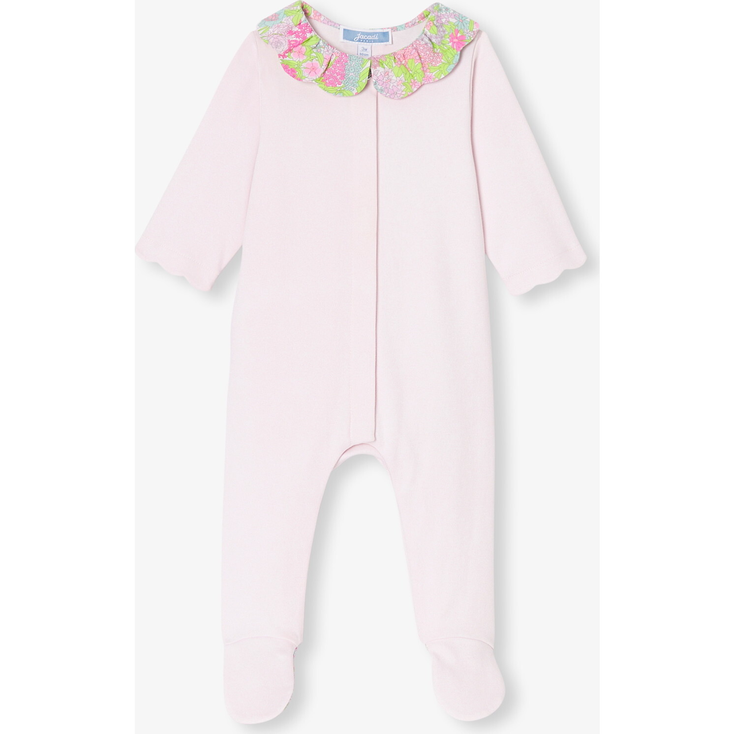 Baby Girl Sleepsuit In Interlock  Pale Pink - Footie Pajamas - 1