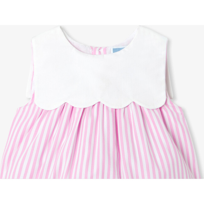 Baby Girl Romper In Striped Poplin White/Pink - Rompers - 3