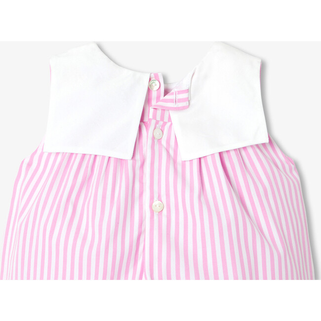 Baby Girl Romper In Striped Poplin White/Pink - Rompers - 4