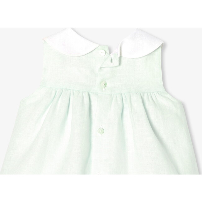 Baby Girl Linen  Dress Light Almond Green - Dresses - 4