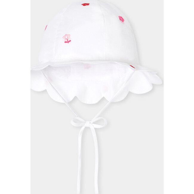 Baby Girl Hat In Poplin White/Pink - Hats - 1