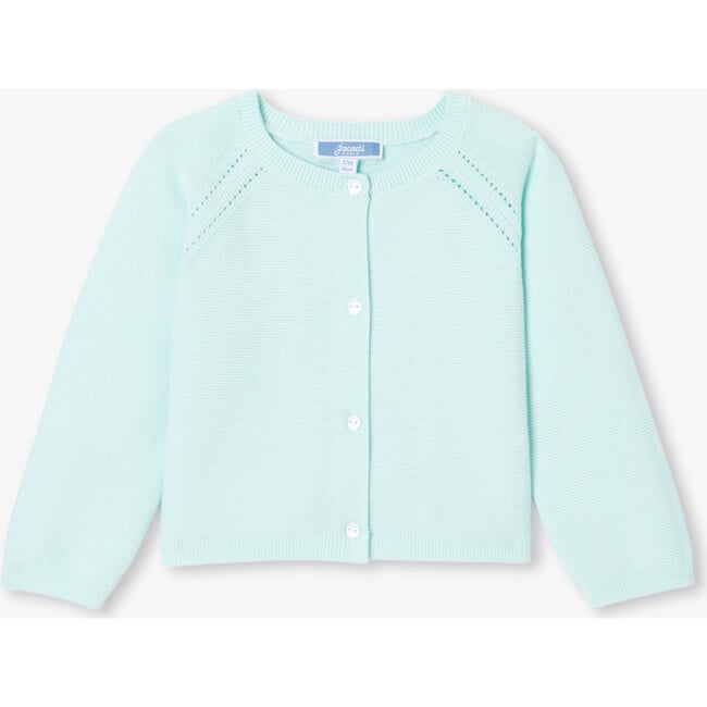 Baby Girl Cardigan In Garter Stitch Aqua - Cardigans - 1