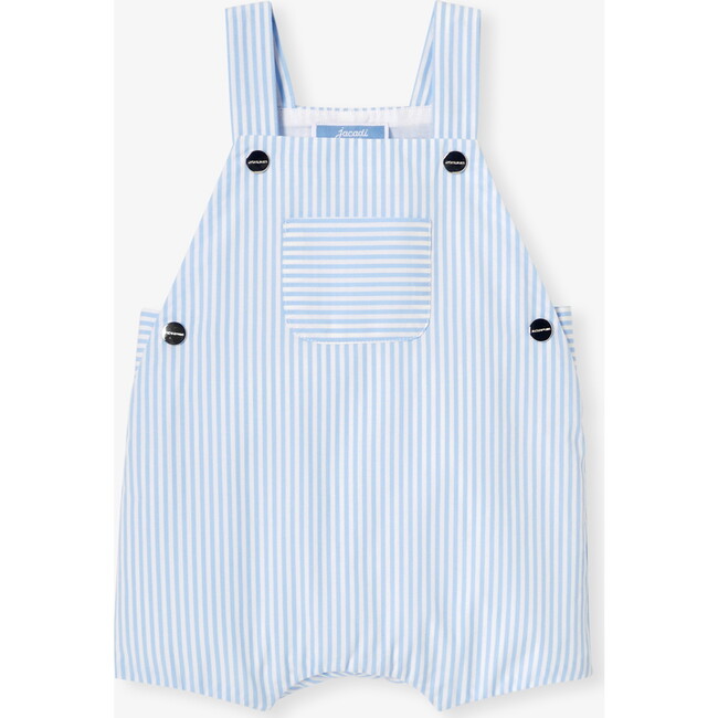 Baby Boy Short Overalls In Poplin Blue/White - Rompers - 1