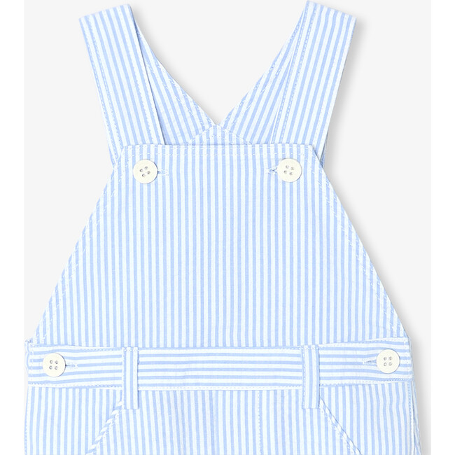 Baby Boy Short Overalls In Seersucker White/Light Blue - Rompers - 3