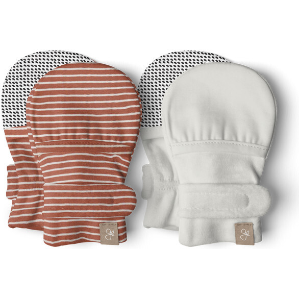 Stay On 2-Pack Baby Mitts, Clay Stripe + Cloud