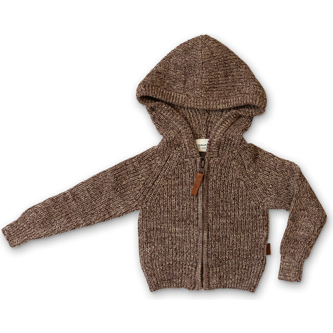 Organic Cotton Knit Baby Hoodie, Bark