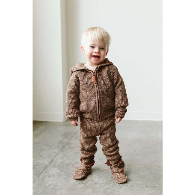 Organic Cotton Knit Baby Hoodie, Bark - Sweatshirts - 2