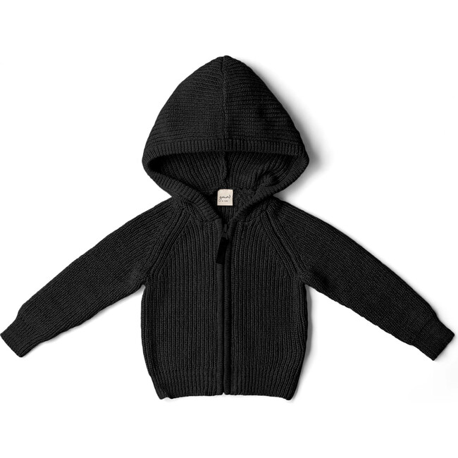 Organic Cotton Knit Baby Hoodie, Shadow - Sweatshirts - 1