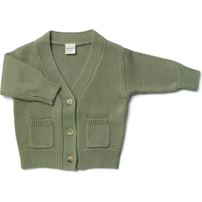 Organic Cotton Baby Knit Button Up Cardigan Sweater , Artichoke - Sweaters - 1