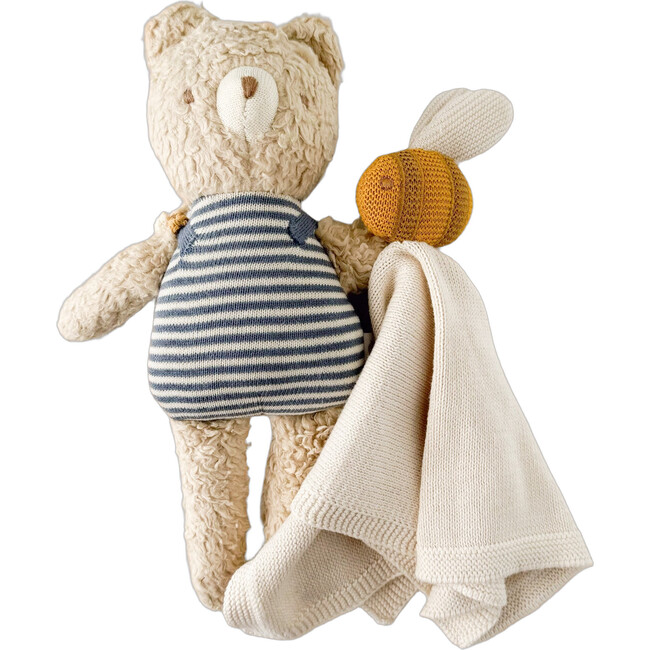 Bee Gift Set Bear Plush Toy Lovey and Pacifier Clip Baby Organic Cotton