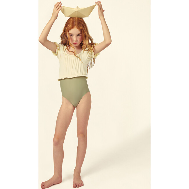 Élisa Block Color Swimsuit Ecru/Green - One Pieces - 2