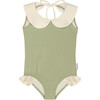 Luna Collared Swimsuit, Green - One Pieces - 1 - thumbnail