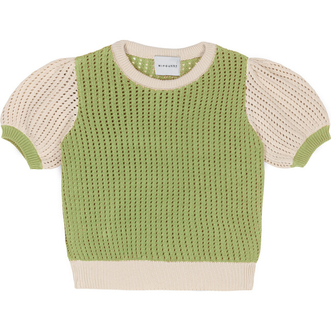 Bella Cotton Openwork Sweater Green/Ecru