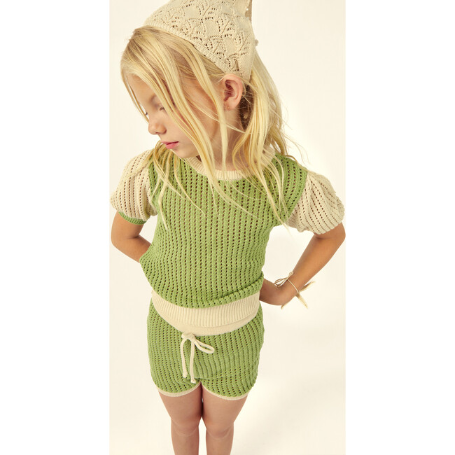 Bella Cotton Openwork Sweater Green/Ecru - Sweaters - 2