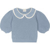 Carola Collared Openwork Sweater Blue - Sweaters - 1 - thumbnail