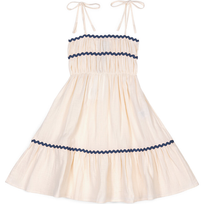 Anette Muslin Dress Ecru/Navy
