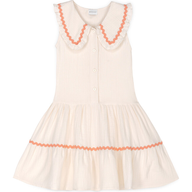Althea Muslin Dress, Ecru/Salmon