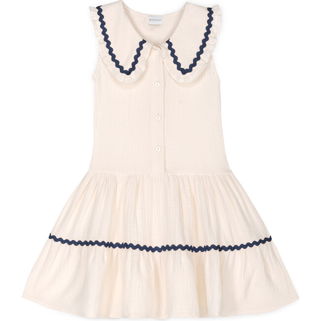 Althea Muslin Dress, Ecru/Navy