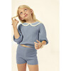 Carola Collared Openwork Sweater Blue - Sweaters - 3