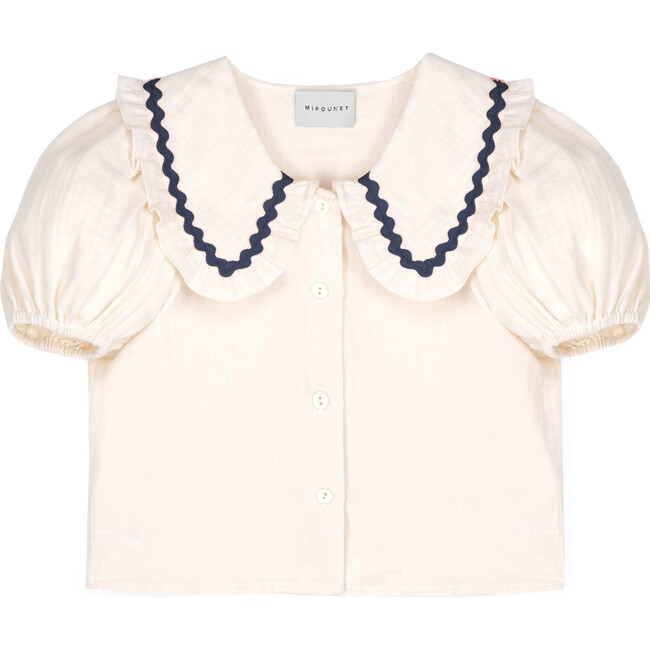 Althea Muslin Blouse, Ecru/Navy