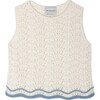 Claudia Cotton Openwork Top, Ecru/Blue - Shirts - 1 - thumbnail