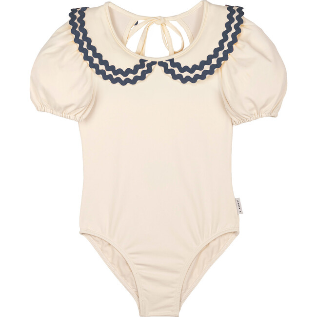 Althea Collared Swimsuit, Ecru Navy