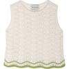 Claudia Cotton Openwork Top, Ecru/Green - Shirts - 1 - thumbnail