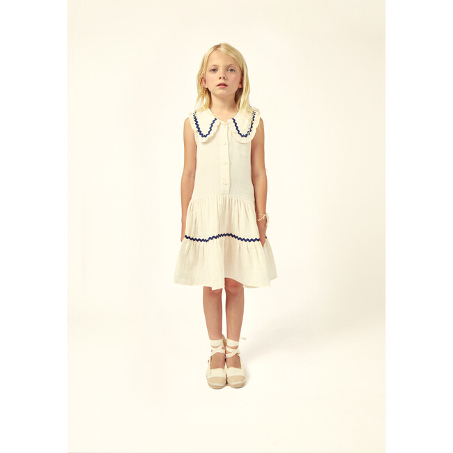 Althea Muslin Dress, Ecru/Navy - Dresses - 2