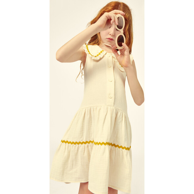 Althea Muslin Dress, Ecru/Ochre - Dresses - 2