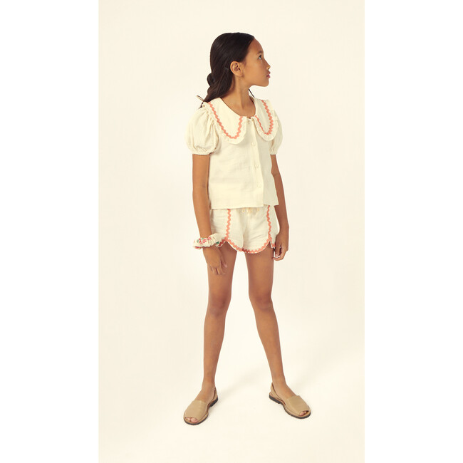 Althea Muslin Blouse, Ecru/Salmon - Blouses - 3