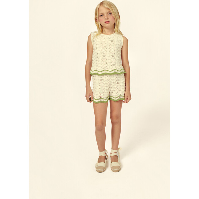 Claudia Cotton Openwork Top, Ecru/Green - Shirts - 2