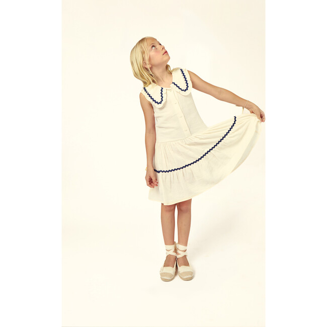 Althea Muslin Dress, Ecru/Navy - Dresses - 3