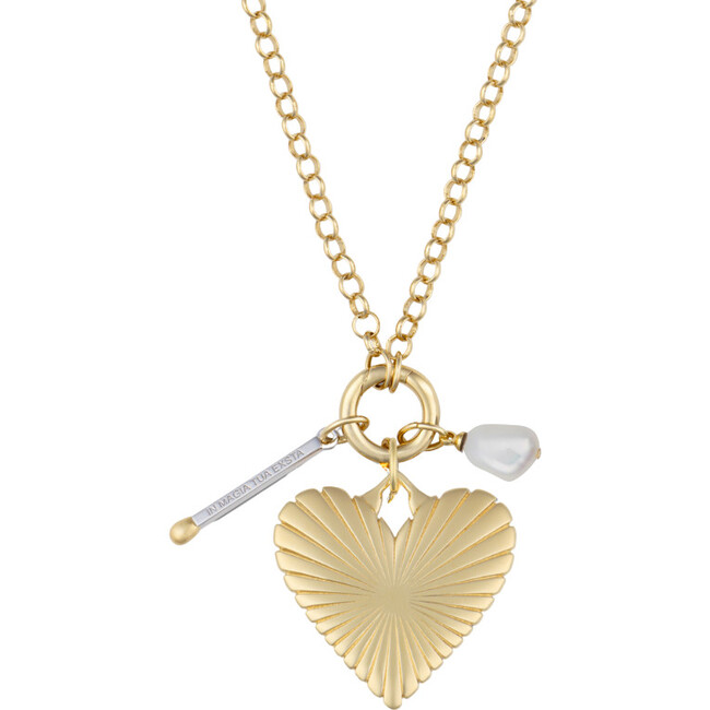 Percy Clip Necklace: Divine Matchstick, Cloud Pearl, and Ribbed Heart of Gold