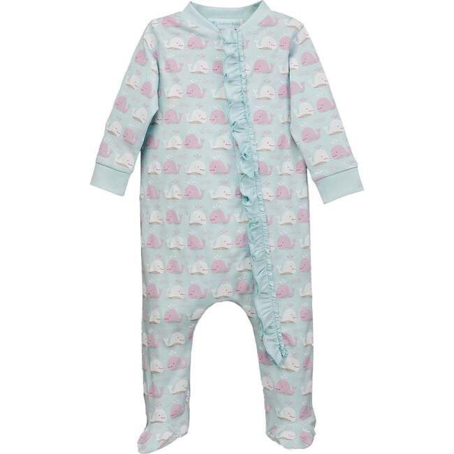 Zipper Footie with Ruffle, Smiling Whales - Footie Pajamas - 1