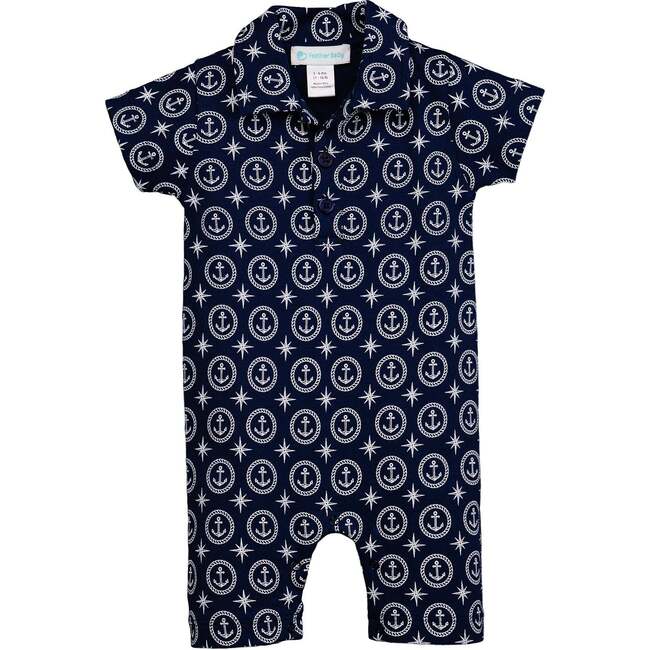 Collared Romper, Nautical Dreams on Indigo