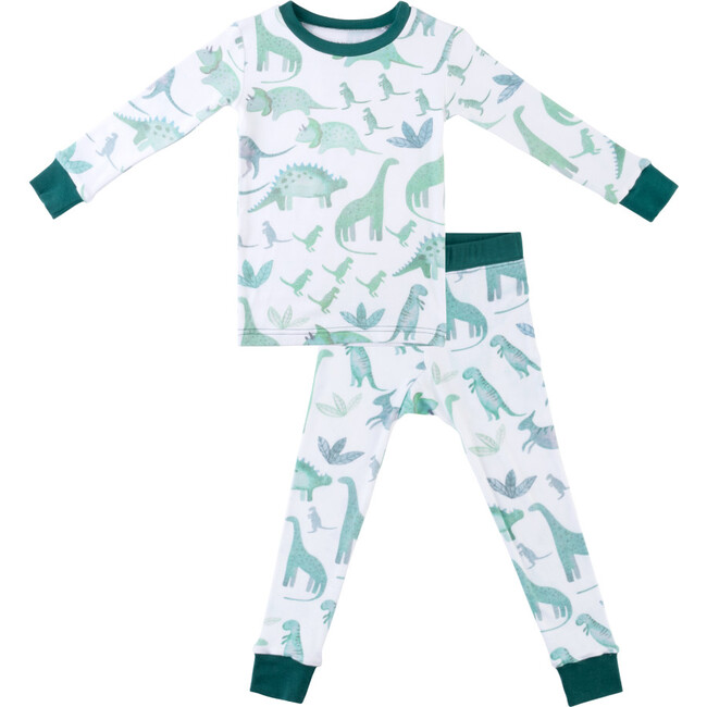 Toddler Bamboo Pajamas, Dino Green - Pajamas - 1