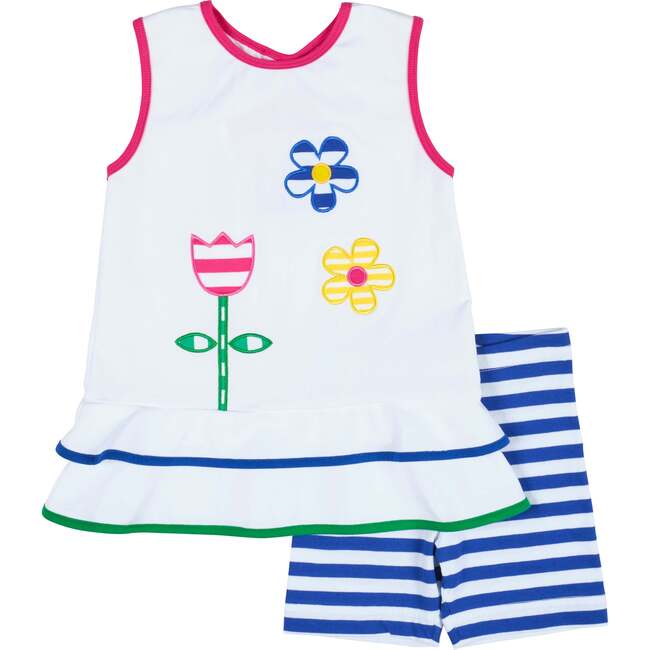 Stripe Knit Short Set With Flowers