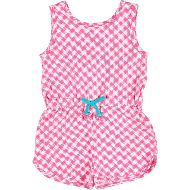 Gingham Print Knit Romper With Strawberries