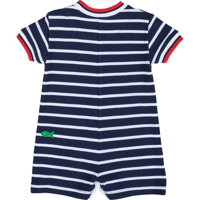 Stripe Knit Shortall With Anchor, Crabs & Fish - Rompers - 3