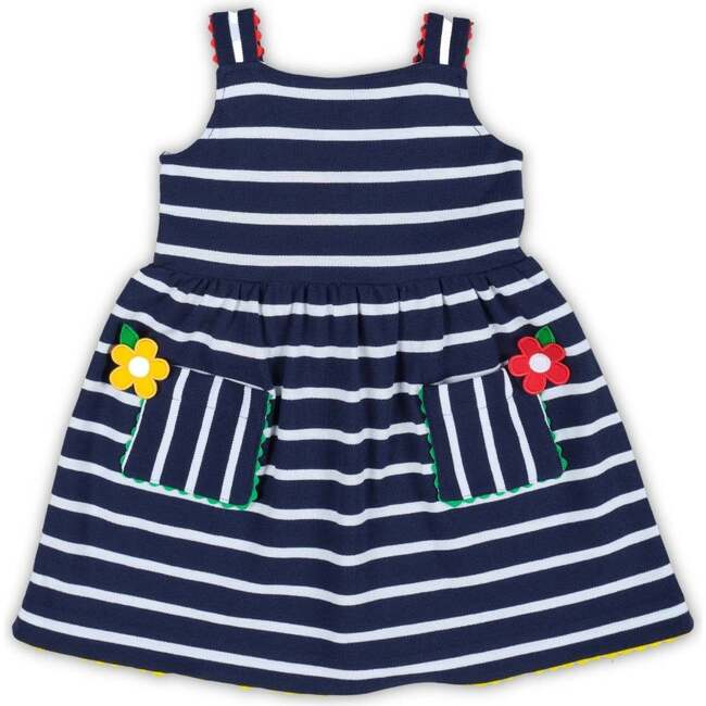 Stripe Knit Dress With Ric Rac And Flowers