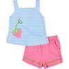 Stripe Knit Short Set With Strawberry Pocket - Mixed Apparel Set - 1 - thumbnail