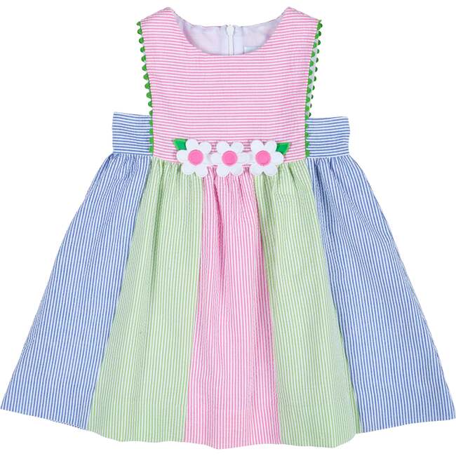 Stripe Seersucker Dress With Flowers - Dresses - 1