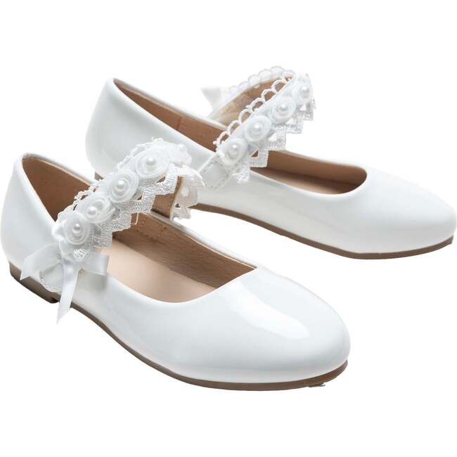 Patent Rose Pearl Doily Flats, White - Mary Janes - 1