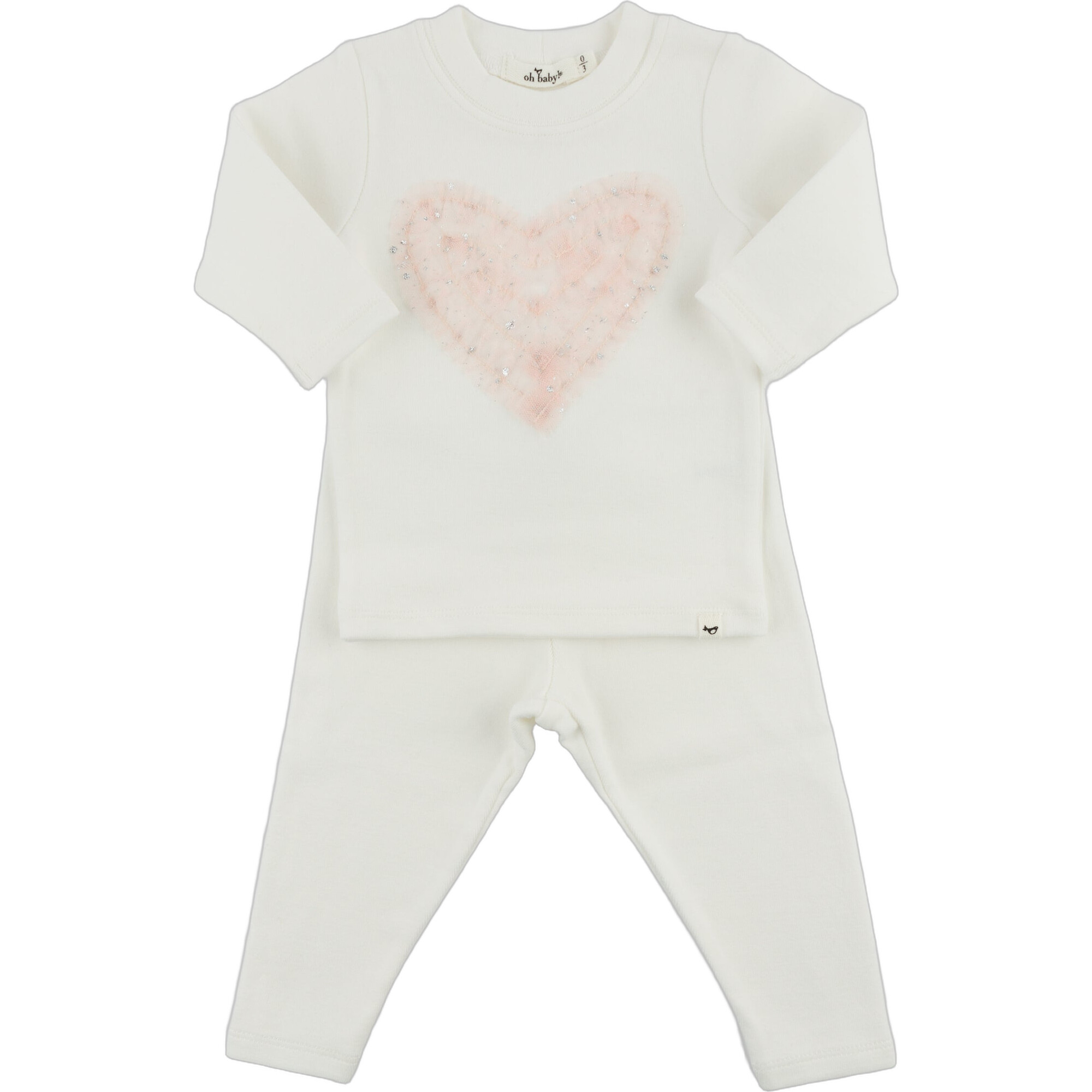 Ruffle Heart Pink Silver-Fleck Tulle Two Piece Set, Cream - Mixed Apparel Set - 1