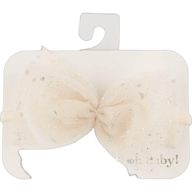 Silver Fleck Glinda Bow on Nylon Headband, Natural