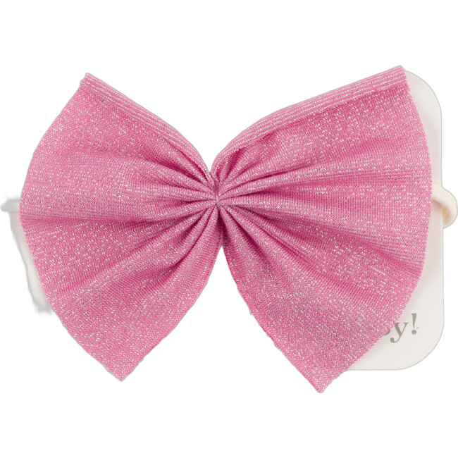 Sparkle Gathered Bow on Nylon Headband, Bright Pink - Hair Accessories - 1