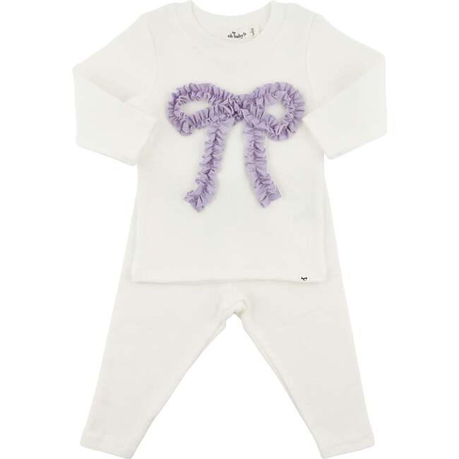 Ruffle Bow Lavender Sparkle Two Piece Set, Cream - Mixed Apparel Set - 1