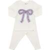 Ruffle Bow Lavender Sparkle Two Piece Set, Cream - Mixed Apparel Set - 1 - thumbnail