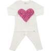 Ruffle Heart Bright Pink Sparkle Two Piece Set, Cream - Mixed Apparel Set - 1 - thumbnail