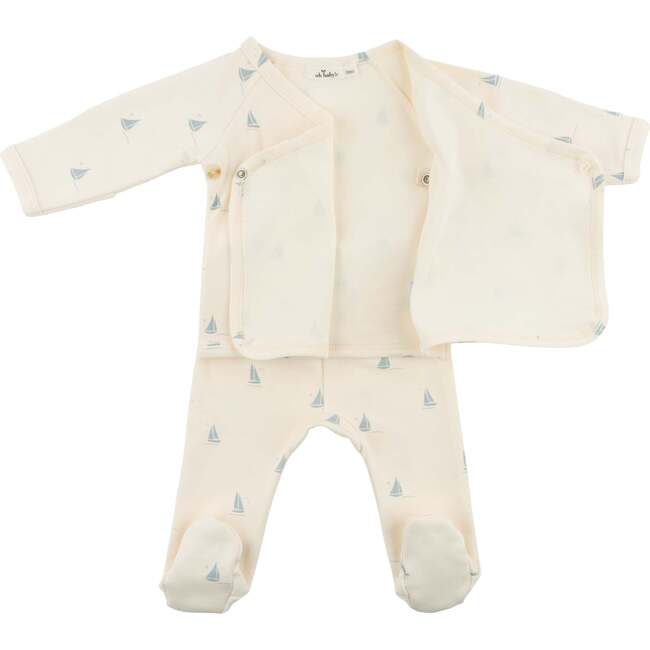 Mini Sailboats Kimono Set, Milk - Mixed Apparel Set - 2